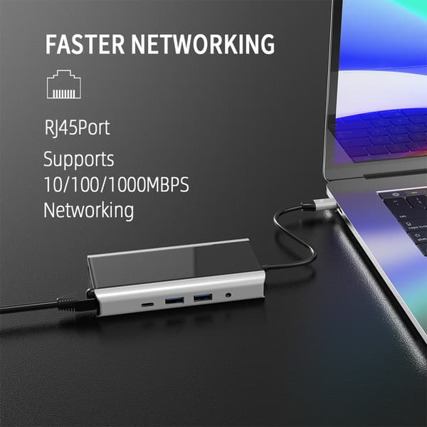 INF 11 i 1 USB C Hub med USB 3.0, HDMI, RJ45, SD/TF-kortlæser, 100W PD-opladning