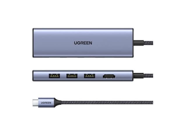 Ugreen 20956A, USB Type-C, HDMI, USB 3.0, 5000 Mbit/s, 3840 x 2160, Silver, Rund kabel