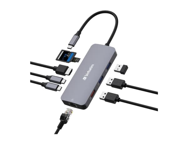Verbatim CMH 09 - Hubb - 1 x HDMI + 2 x USB-C 3.2 Gen 2 + 3 x USB 3.2 Gen 1 + 1 x 1 Gigabit Ethernet - skrivbordsmodell