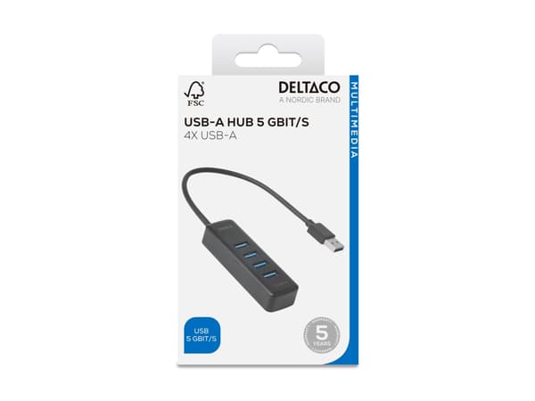 DELTACO - Hubb - 4 x USB - skrivbordsmodell