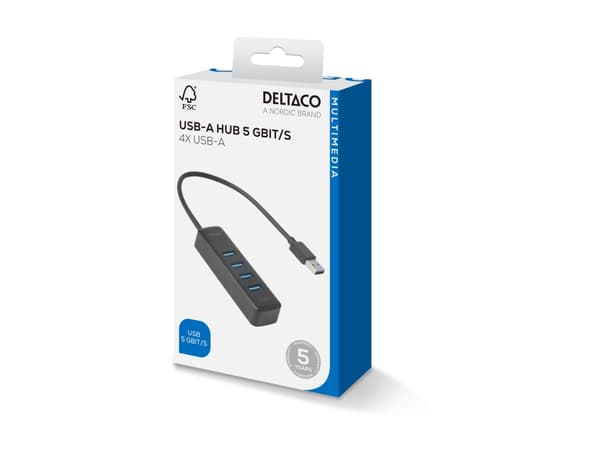 DELTACO - Hubb - 4 x USB - skrivbordsmodell
