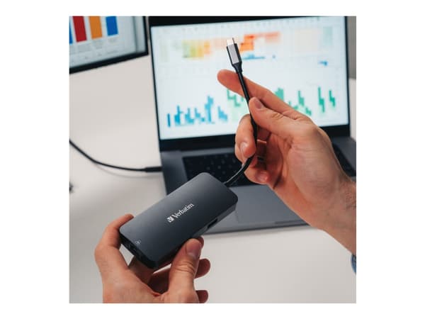 Verbatim CMH 05 - Hubb - 1 x HDMI + 1 x USB-C (strömleverans) + 2 x USB-A 3.2 Gen 1 + 1 x 1 Gigabit Ethernet - skrivbordsmodell