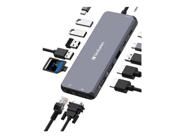 Verbatim - Hubb - 2 x HDMI + 1 x VGA + 7 x USB + 1 x 1 Gigabit Ethernet - skrivbordsmodell