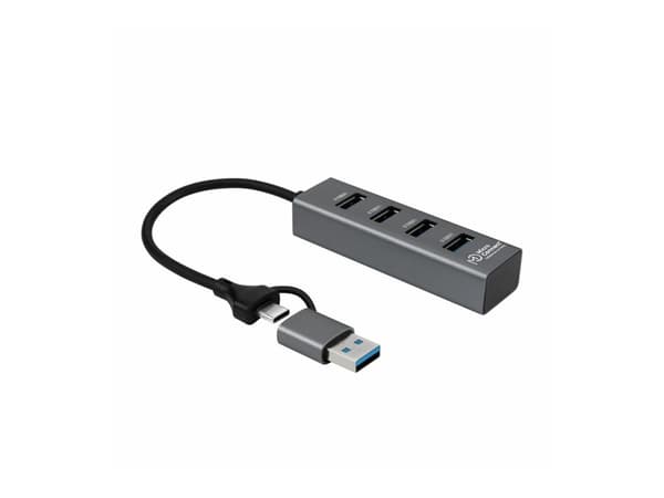 Microconnect USBHUB4-2IN1, USB 3.2 Gen 1 (3.1 Gen 1) Type-A, USB 3.2 Gen 1 (3.1 Gen 1) Type-A, USB Type-C, 5000 Mbit/s, Sort, Alumiini, 0,3 m