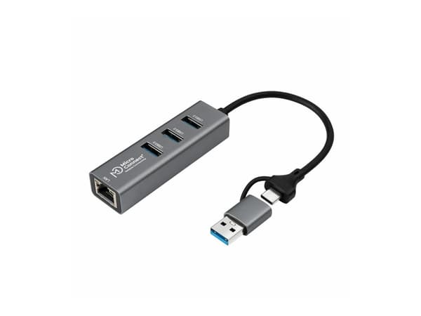 MicroConnect - Hubb - 3 x USB 3.2 Gen 1 + 1 x 1 Gigabit Ethernet - skrivbordsmodell