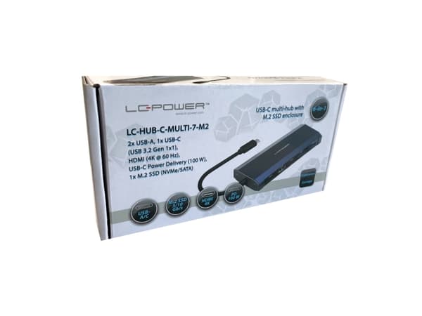 LC-POWER USB 3.2 HUB-C-Multi-7-M2 Ulkoinen USB-C-HUB/M.2-kotelo