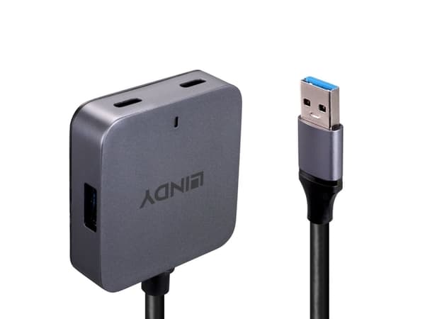 Lindy 43388, USB 3.2 Gen 1 (3.1 Gen 1) Type-A, USB 3.2 Gen 1 (3.1 Gen 1) Type-A, USB 3.2 Gen 1 (3.1 Gen 1) Type-C, 5000 Mbit/s, Svart, Grå, Gjuten al