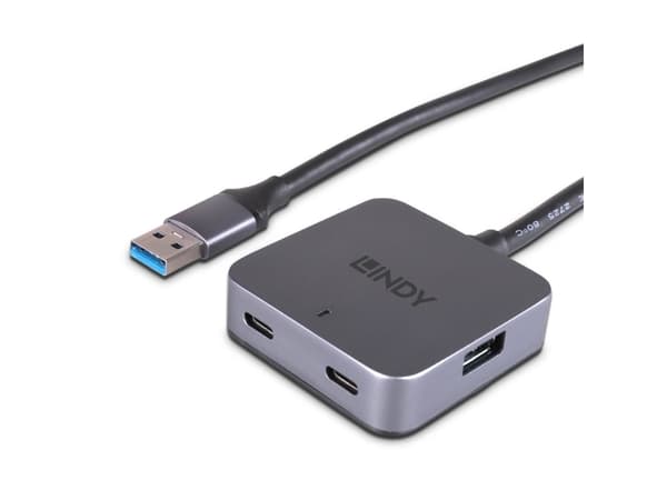 Lindy 43388, USB 3.2 Gen 1 (3.1 Gen 1) Type-A, USB 3.2 Gen 1 (3.1 Gen 1) Type-A, USB 3.2 Gen 1 (3.1 Gen 1) Type-C, 5000 Mbit/s, Svart, Grå, Gjuten al