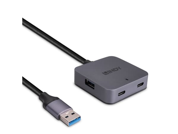 Lindy 5m USB 3.0 hubi, 4 porttia 5m jatko 2 USB type C ja 2 USB type A laitteelle (43388)