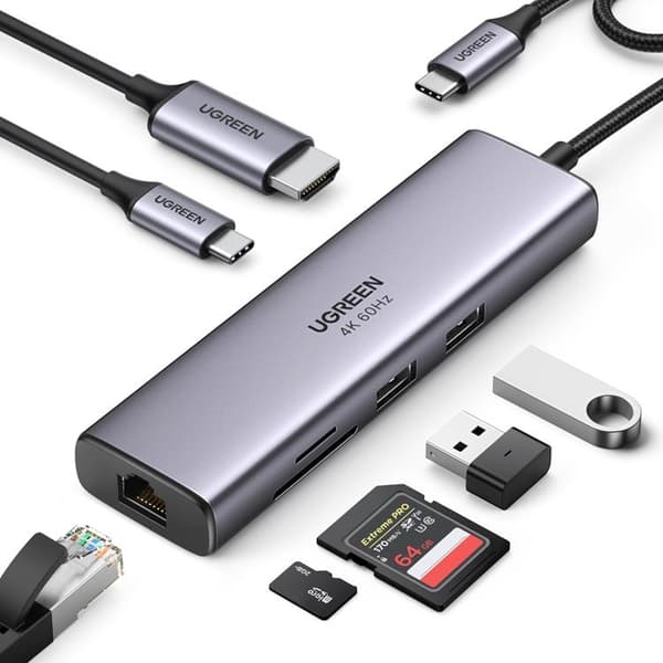 Ugreen 7in1 Multifunktionell USB-C HUB - Grå