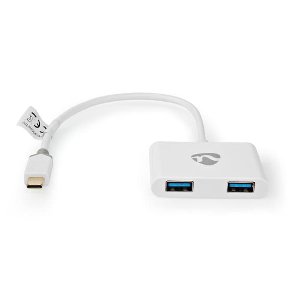 Nedis USB Multi-Port Adapter | 2-i-1 | USB 3.1 Gen1 | USB-C™ Han | 2x USB-A | 1000 Mbps | 0.20 m | Runde | Guldplateret | PVC | Hvid | Window Box
