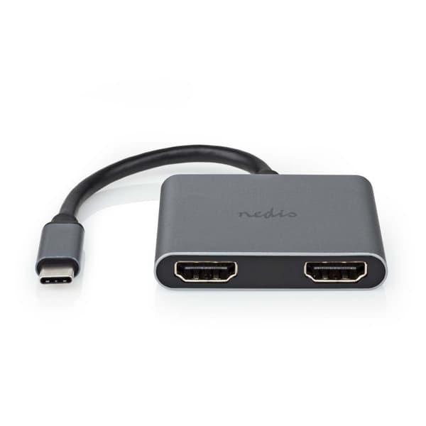 Nedis USB Multi-Port Adapter | 2-i-1 | USB 3.2 Gen 1 | USB-C™ Han | 2x HDMI™ | 0.10 m | Runde | Nikkelplateret | PVC | Sort | Konvolut Sort