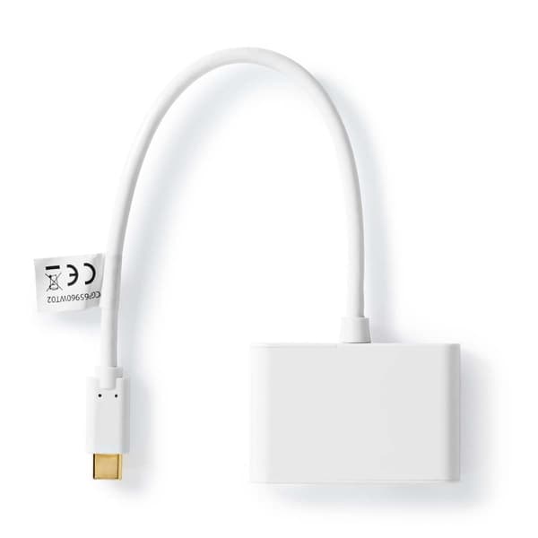 Nedis USB Multi-Port Adapter | 2-i-1 | USB 3.2 Gen 1 | USB-C™ Han | 2x USB-A | 5 Gbps | 0.20 m | Runde | Nikkelplateret | PVC | Hvid | Plastikpose Hvid