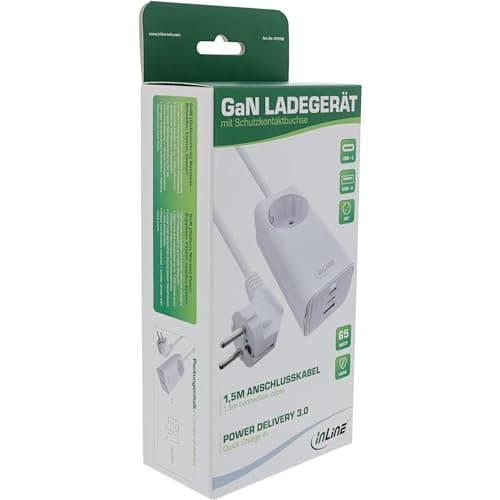 InLine USB strømforsyning - GaN oplader - 2x USB-C - 1x USB-A - med beskyttende kontaktstik - oplader (31518I)