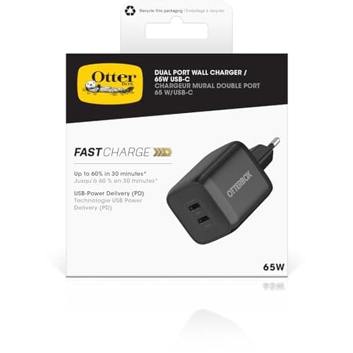 OtterBox Standard EU USB C oplader 65W GaN 1X USB-C 45W + 1X USB-C 20W sort (78-81342)