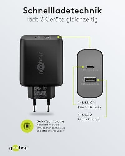 Goobay 65411 Oplader til mobilenhed Hovedtelefoner - Smartphone - Tablet Sort AC Hurtig opladning indendørs (65411)