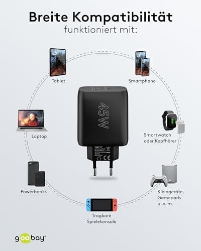 Goobay 65411 Oplader til mobilenhed Hovedtelefoner - Smartphone - Tablet Sort AC Hurtig opladning indendørs (65411)