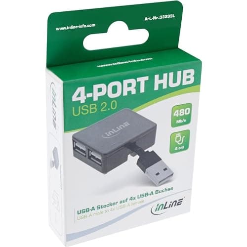 InLine USB 2.0 4-portshubb - USB-A hane till 4x USB-A hona - kabel 4cm (33293L)