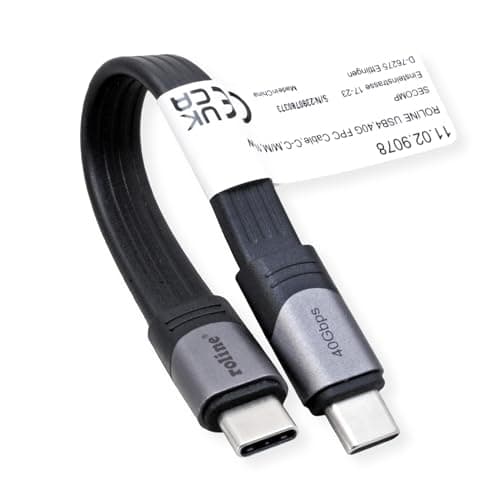 ROLINE USB4 Gen3x2-kabel, Emark, platt, CC, ST/ST, 40Gbit/s, 100W, svart, 15 cm