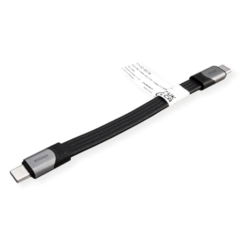 ROLINE USB4 Gen3x2-kabel, Emark, platt, CC, ST/ST, 40Gbit/s, 100W, svart, 15 cm