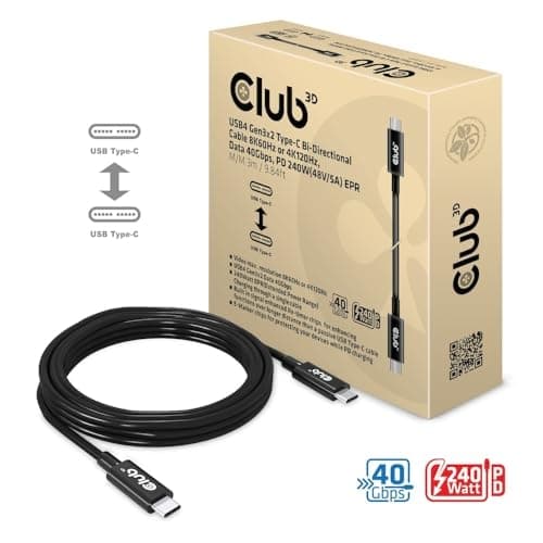 Club3D CAC-1579 USB4 Gen3x2 Typ-C dubbelriktad kabel 8K60Hz eller 4K120Hz, Data 40Gbps, PD 240W(48V/5A) EPR St/St 3m
