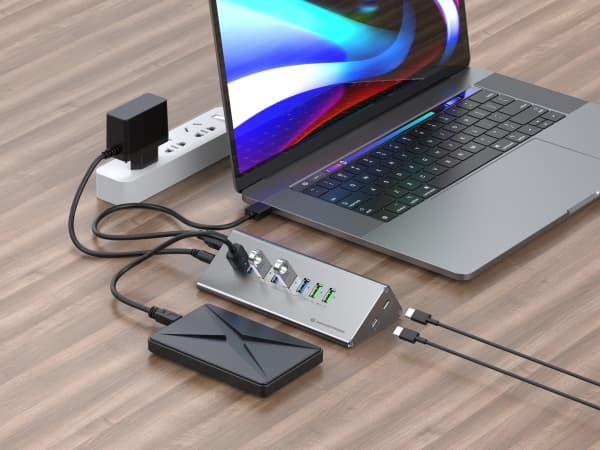 Conceptronic HUBBIES18G, USB 3.2 Gen 1 (3.1 Gen 1) Type-B, USB 3.2 Gen 1 (3.1 Gen 1) Type-A, USB 3.2 Gen 1 (3.1 Gen 1) Type-C, 5000 Mbit/s, Grå, Gjut