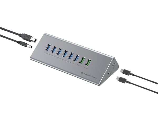 Conceptronic HUBBIES18G, USB 3.2 Gen 1 (3.1 Gen 1) Type-B, USB 3.2 Gen 1 (3.1 Gen 1) Type-A, USB 3.2 Gen 1 (3.1 Gen 1) Type-C, 5000 Mbit/s, Grå, Gjut