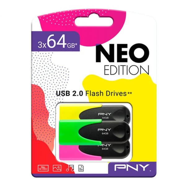 USB-tikku PNY Musta Monivärinen 64 GB