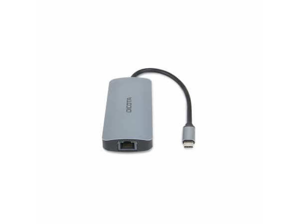 DICOTA D32062, USB Type-C, HDMI, RJ-45, USB 4 Type-A, USB Type-C, MicroSD (TransFlash), SD, hopea, alumiini, 100 W