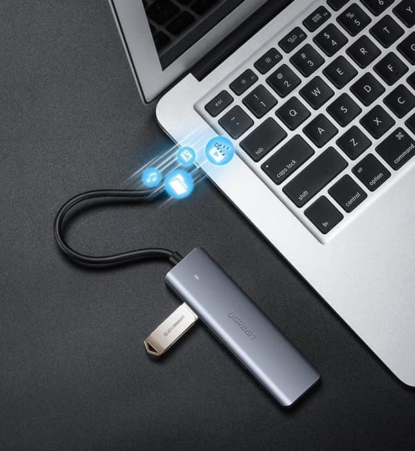 Ugreen USB HUB - 4x USB 3.2 Gen 1 med Mikro-USB-Strömport - Grå