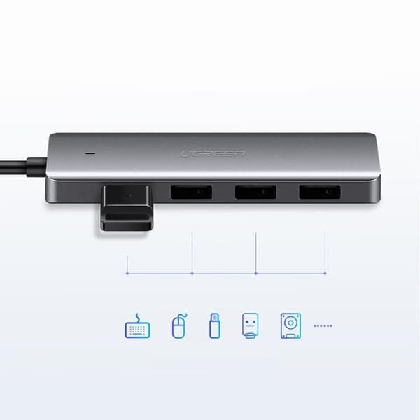 Ugreen USB HUB - 4x USB 3.2 Gen 1 med Mikro-USB-Strömport - Grå