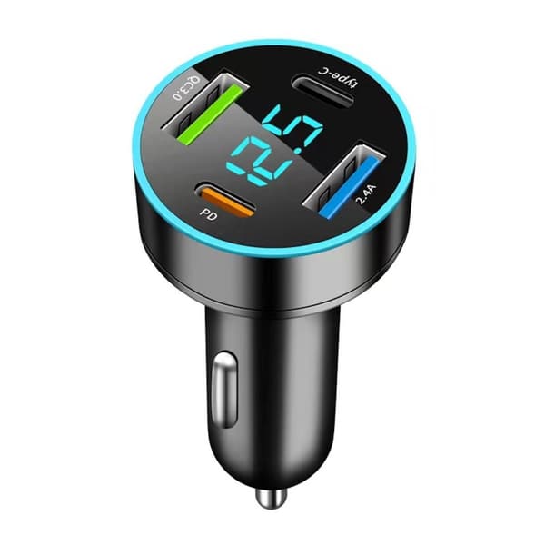 5-in-1 Autolaturi PD:llä, USB-C:llä & QuickCharge - Älylataus