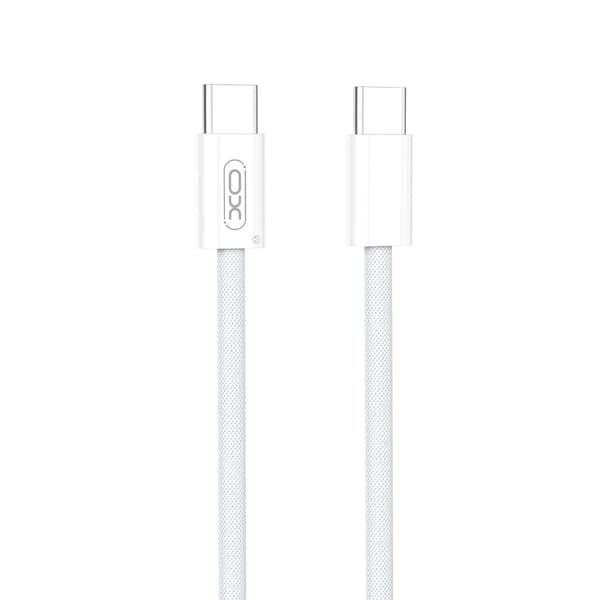 XO USB-C til USB-C Ladekabel 60W, 1m - Hvit med Nylonfletting