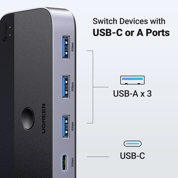 Ugreen CM662 HUBB 2-i-4 Switch + 2x USB-A Kabel - Svart