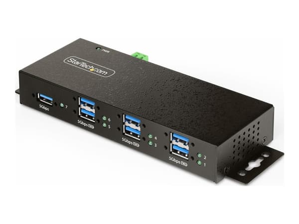 StarTech.com 7-Port Managed USB Hub with 7x USB-A, Heavy Duty with Metal Industrial Housing, ESD & Surge Protection, Wall/Desk/Din-Rail Mountable, US