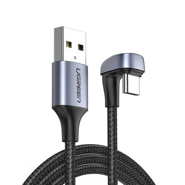 Vihreä USB-kaapeli kulmikkaalla USB-C:llä nopeaa latausta varten 3A 18W 1m