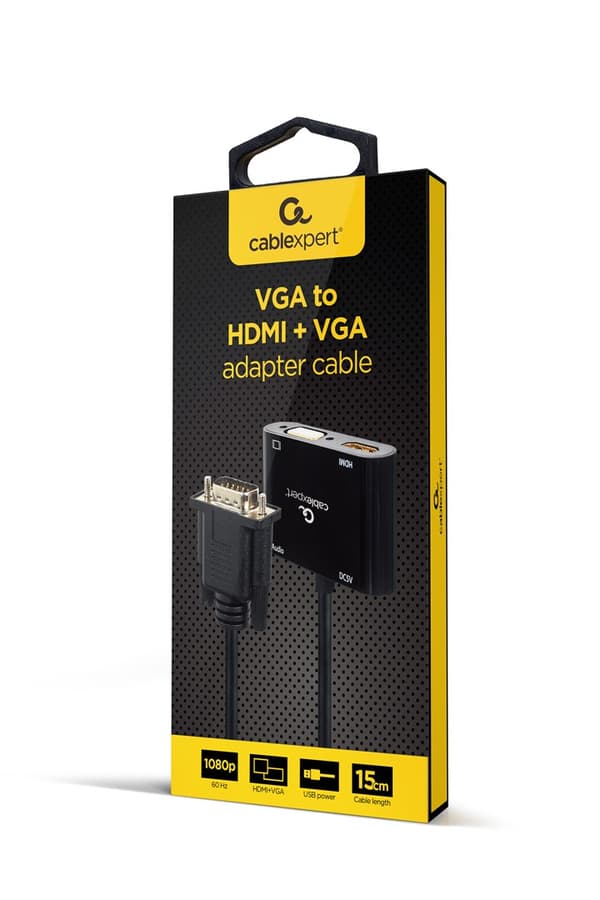 Gembird A-VGA-HDMI-02 videokabeladapter 0,15 m HDMI + VGA (D-Sub) VGA (D-Sub) Sort
