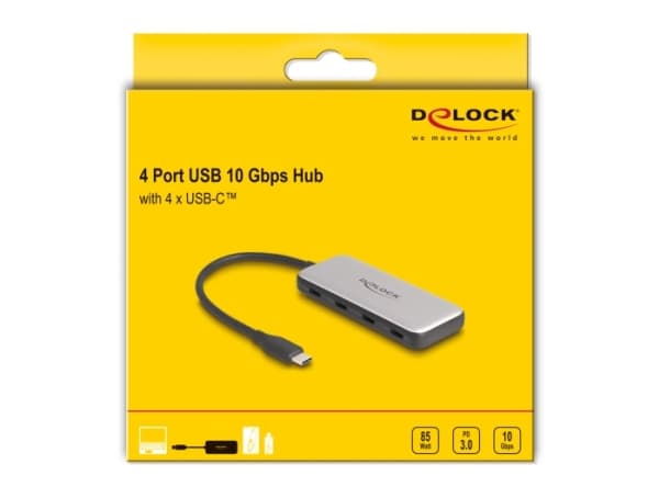 DeLOCK 64261, USB 3.2 Gen 1 (3.1 Gen 1) Type-C, USB 3.2 Gen 1 (3.1 Gen 1) Type-C, 10000 Mbit/s, Svart, Grå, Plast, Rund kabel
