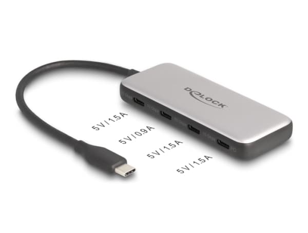DeLOCK 64261, USB 3.2 Gen 1 (3.1 Gen 1) Type-C, USB 3.2 Gen 1 (3.1 Gen 1) Type-C, 10000 Mbit/s, Svart, Grå, Plast, Rund kabel