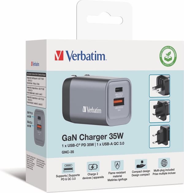 Verbatim GNC-35 GaN Oplader 2 porte 35 W USB A/C