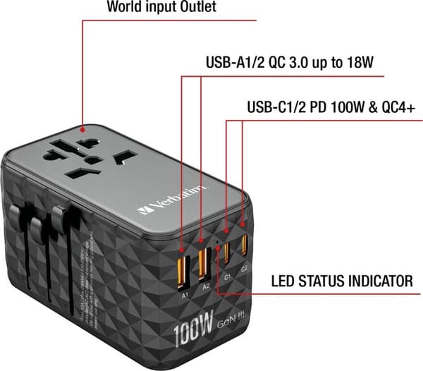 Verbatim UTA-06 GaN III universal rejseadapter