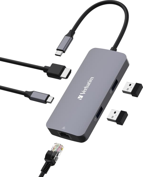 Verbatim CMH-05 - USB Typ-C - HDMI - RJ-45 - USB 3.2 Gen 1 (3.1 Gen 1) Typ-C - USB Typ-C - 5000 M