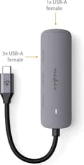 Miniatyrbild 2 av 7: Nedis USB Hub 1x USB-C™ - 4x USB A, 4 port(ar), USB 3.2 Gen1, drivs via USB, 5 Gbps (CCGB64220GY01