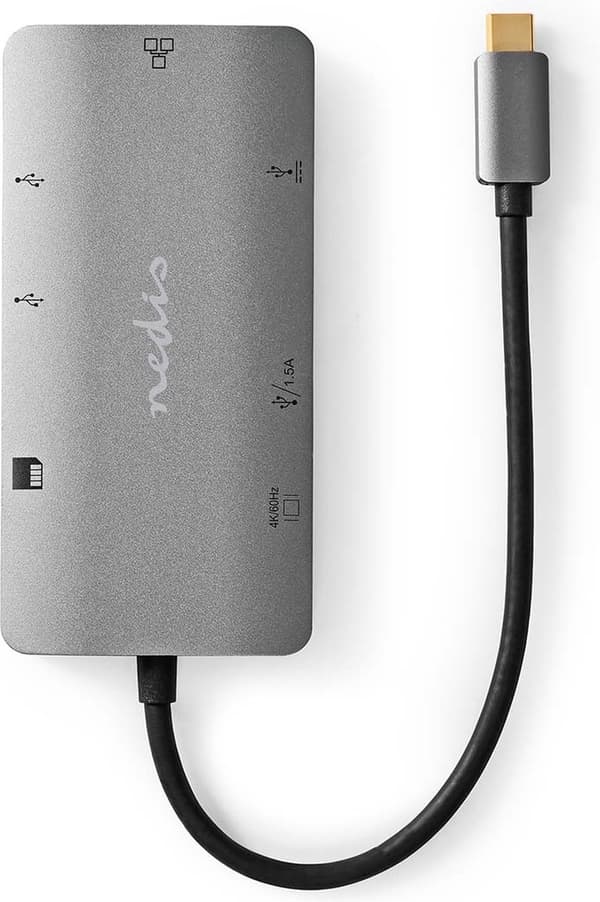 Nedis USB Multiport Adapter USB 3.2 Gen1 7-i-1 - USB-C™-kontakt, HDMI™-utgång, Micro SD, RJ45-anslutning