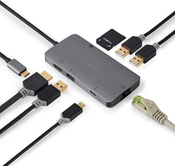 Nedis USB Multiport Adapter USB 3.2 Gen1 7-i-1 - USB-C™-kontakt, HDMI™-utgång, Micro SD, RJ45-anslutning