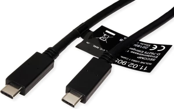 ROLINE USB 3.2 Gen 2 kabel, med PD (Power Delivery) 20V5A, Emark, CC, M/M, sort, 1 m
