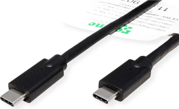 ROLINE GREEN USB 3.2 Gen 2x2-kabel, Emark, CC, M/M, 20Gbit/s, 100W, svart, 1 m