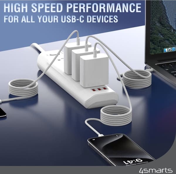 4Smarts Magetic Cable Optrækkeligt USB-C til USB-C 1,5M - Hvid