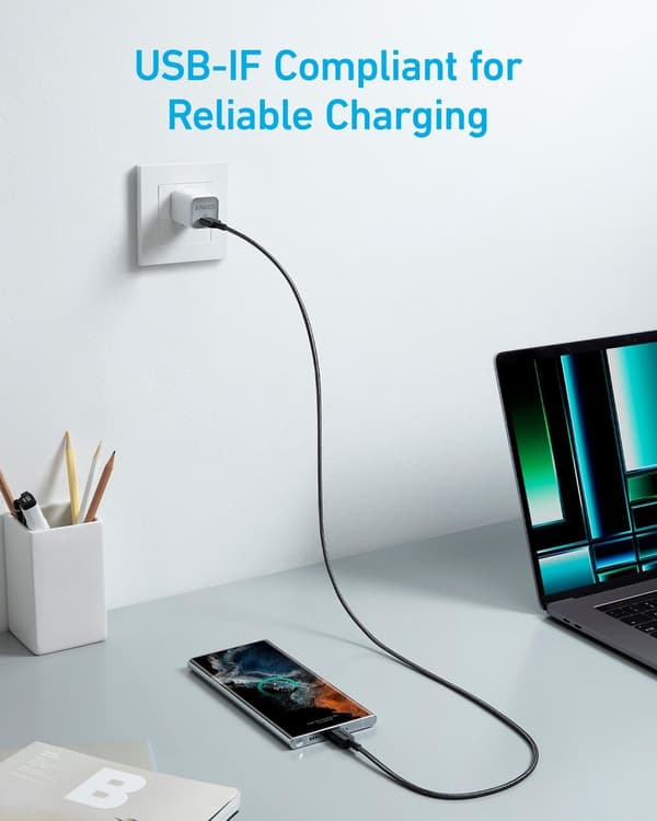 Anker 322 (60W) flettet USB-C til USB-C kabel 1,8M sort