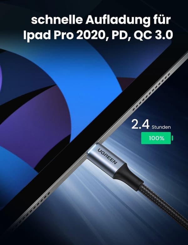 UGREEN 5A flettet USB-C til USB-C-kabel 100W Hurtigopladning 2M Sort